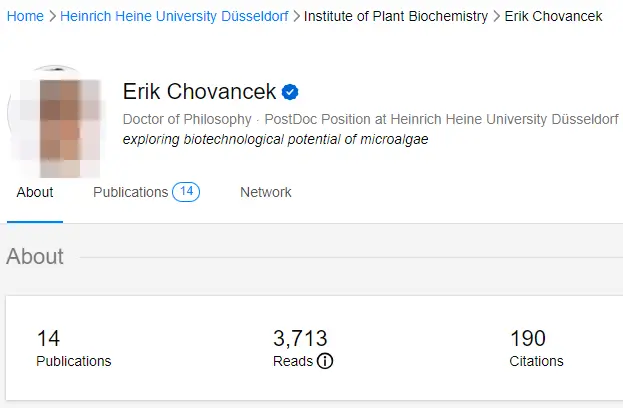 ▲公开信息显示,朱瑞敏丈夫系杜塞尔多夫大学植物生物化学系博士后