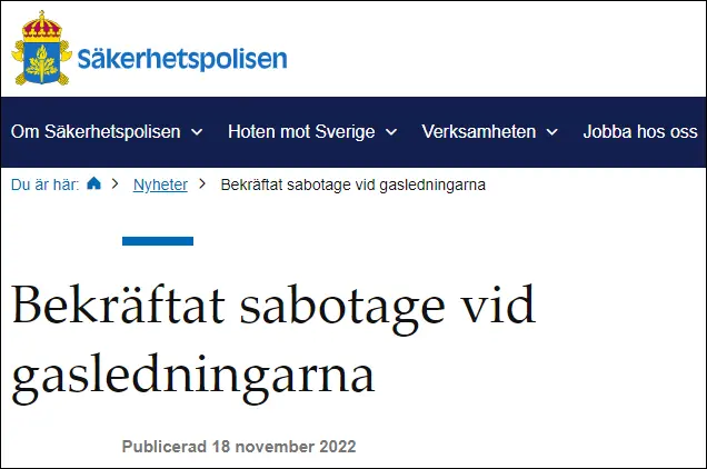瑞典安全局网站就“北溪”管道事故初步调查结果发布声明