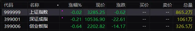 A股三大指数小幅低开：沪指跌0.02%，算力芯片等板块指数跌幅居前