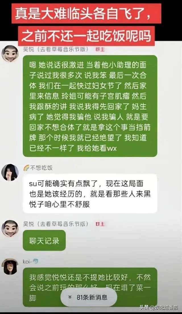 （吴悦在粉丝群吐槽亿口酥）