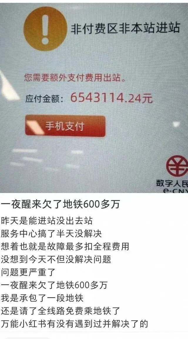 “一夜醒来欠地铁600多万”？官方回应（一夜醒来成富翁指什么生肖）