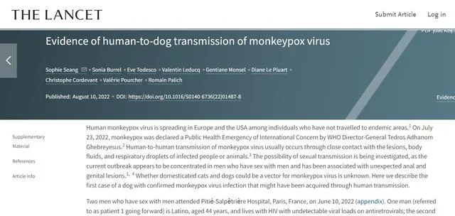 首例！狗与人同床后感染猴痘