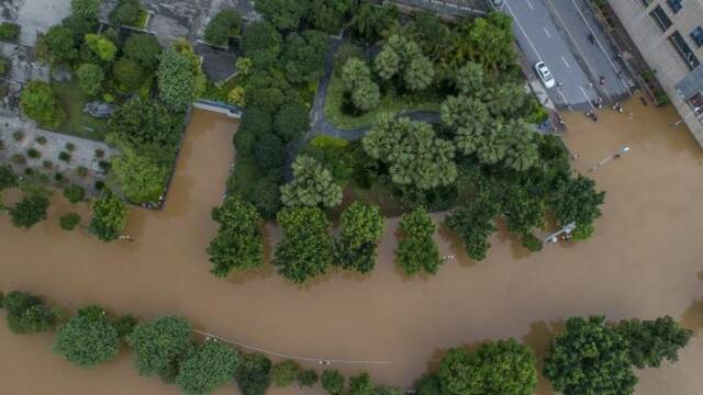 广西：洪峰过境 街道变“河道”