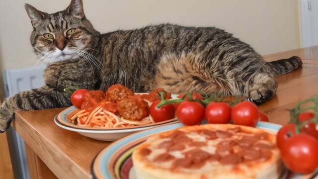 挑食猫只吃意面和披萨