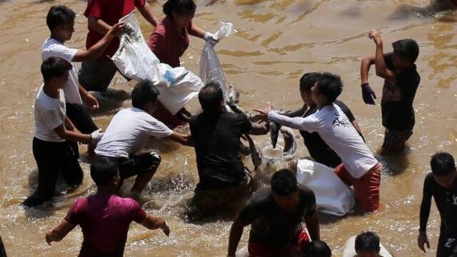 广西：近万村民参加抢鱼