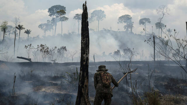 亚马孙雨林火灾持续 巴西士兵紧急救援