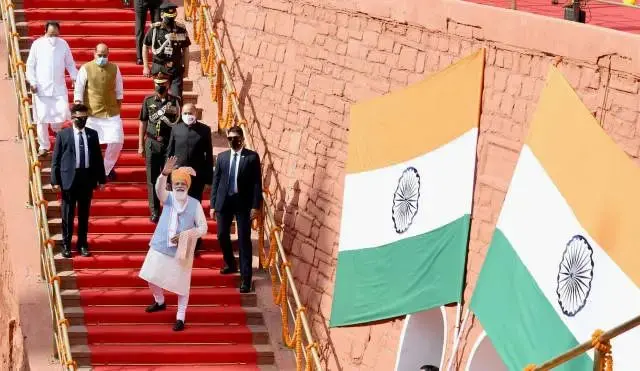 2021年8月15日，印度总理莫迪出席在德里举行的独立日庆祝仪式。 新华社