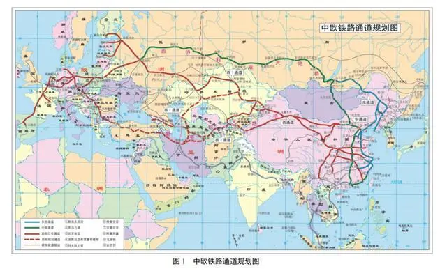 （在《中欧班列发展规划》中展示的中欧铁路通道规划图）