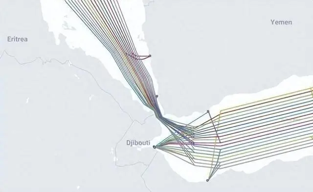 ▲红海海底电缆分布示意图 资料图