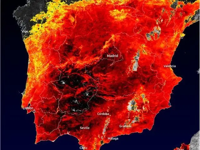 ▲西班牙部分地区热力图变为黑色