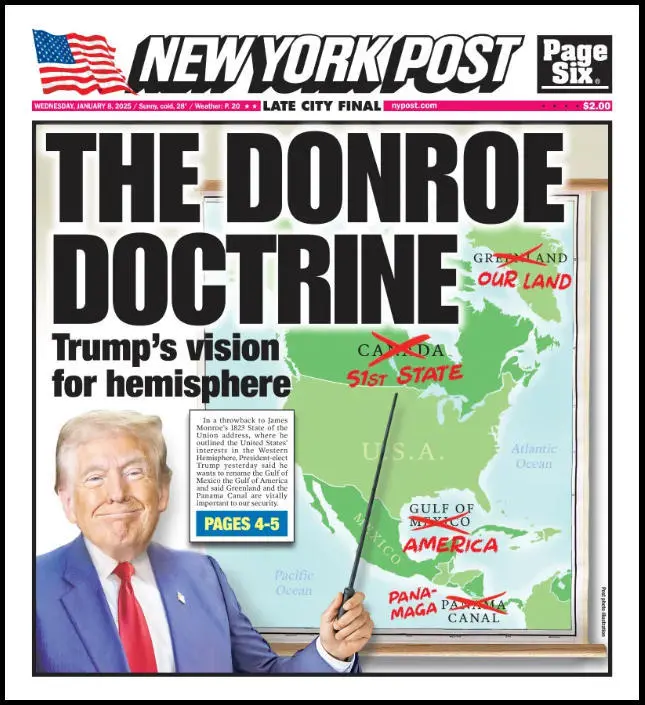 《纽约邮报》在头版发表“唐罗主义”漫画