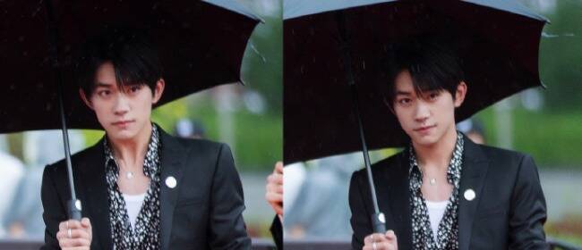易烊千玺撑伞雨中走红毯 挥手浅笑又盐又甜