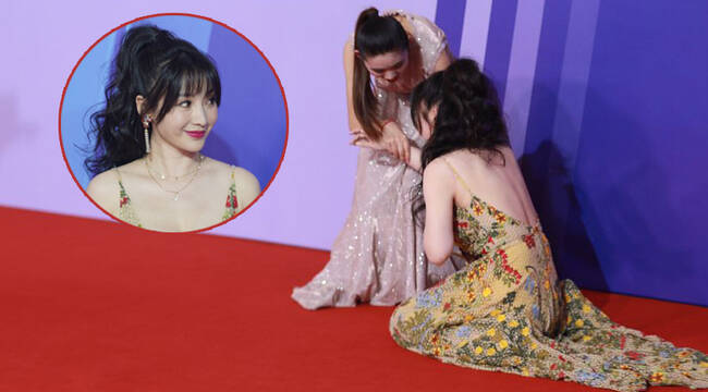 柳岩性感亮相 红毯上却不慎摔倒