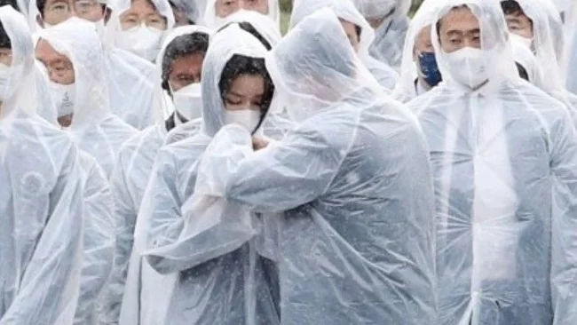 韩国总统夫妇雨中亲密互动