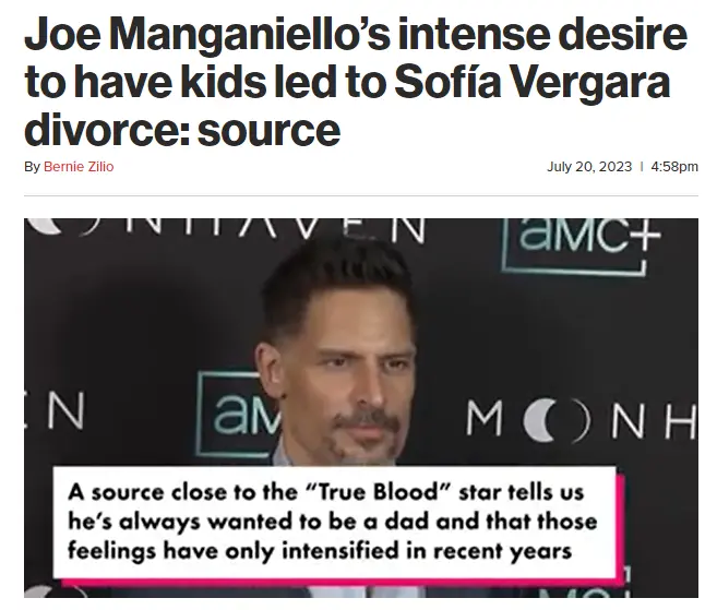 外媒曝索菲娅·维加拉和乔·曼根尼罗离婚原因 酗酒孩子均有可能