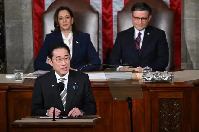 日本首相岸田文雄当地时间4月11日在美国国会发表演讲。图自日媒