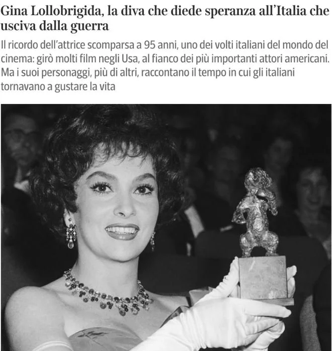 意大利著名演员吉娜·劳洛勃丽吉达离世 享年95岁