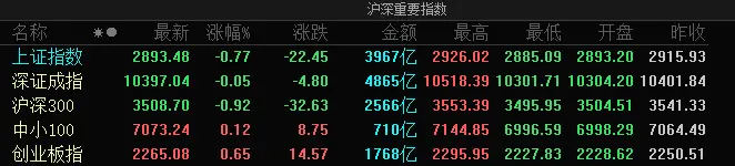 财经新闻｜A股指数走势分化：沪指收跌0.77%失守2900点 两市超3200只个股上涨