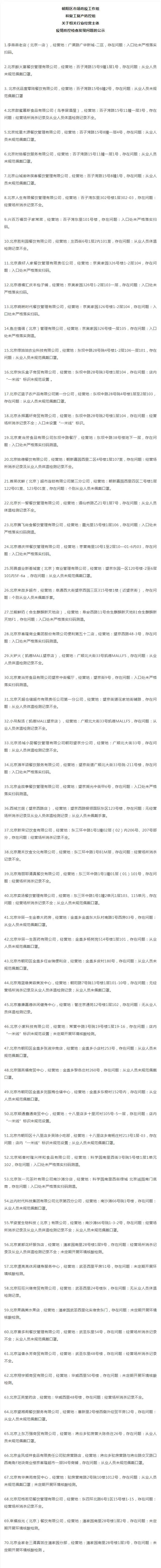 北京：麦当劳、小吊梨汤等70家企业因防疫不力被通报