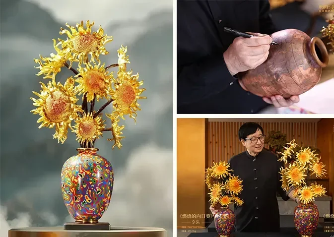 05632 中国美術 八角陽刻花瓶 鳳凰 中国花瓶 中国美術 新時代 紛彩 人物