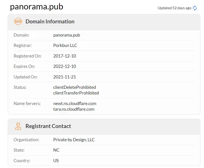 DNS信息显示panaroma.hub的注册地在美国北卡罗来纳州。