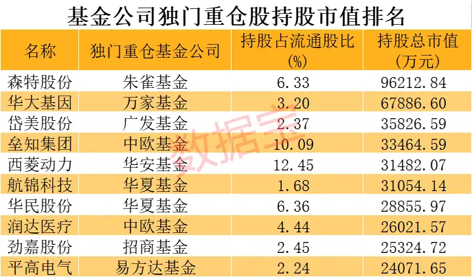 基金公司独门重仓股揭秘