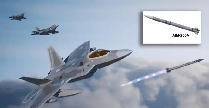AIM-260发动机采用双脉冲固体火箭，射程达到200公里级别。