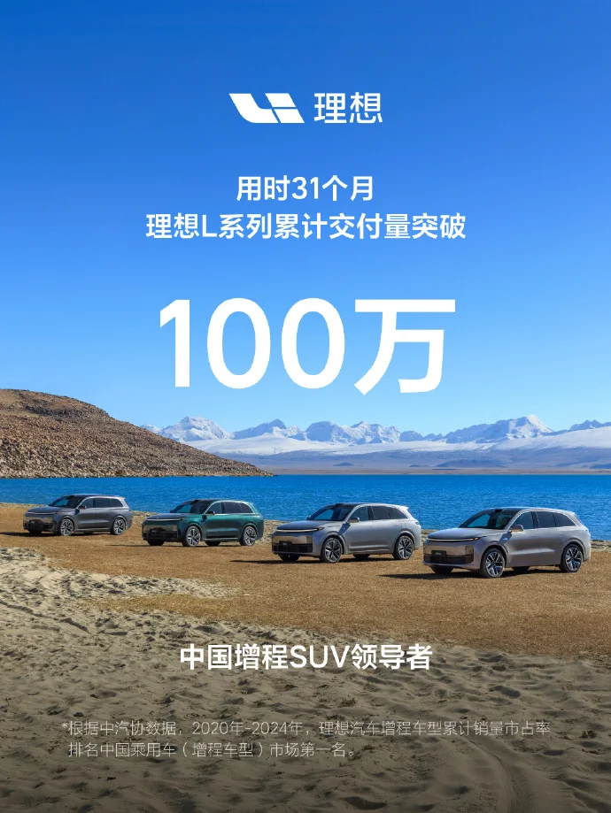 理想汽车：累计交付量突破100万