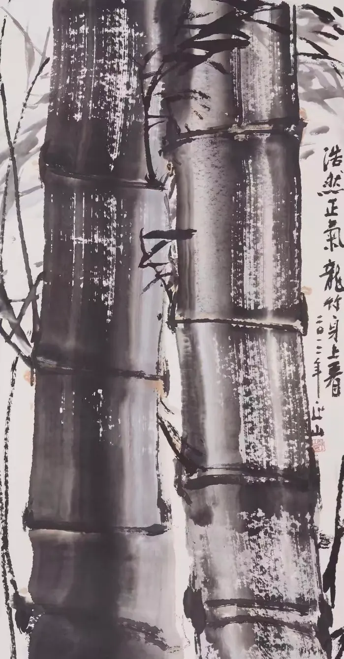 钟正山画竹，直干冲天、气势如虹。