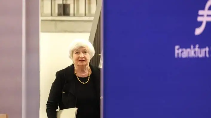 耶伦在访问法兰克福时与银行高管会面，本周晚些时候将出席在意大利举行的七国集团财长会议