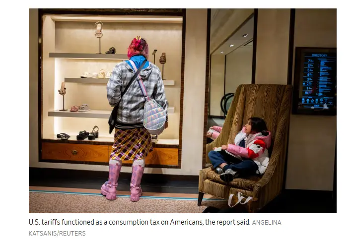 报告称，美国关税实际上相当于对美国民众征收消费税。路透社报道截图