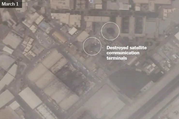 《纽约时报》称，卫星图像显示，位于巴林的美国海军第五舰队总部的雷达设施受损