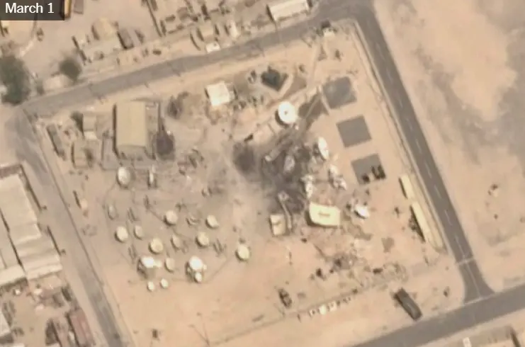 《纽约时报》称，卫星图像显示，位于卡塔尔的美军乌代德空军基地的一个被卫星天线环绕的设施遭袭击