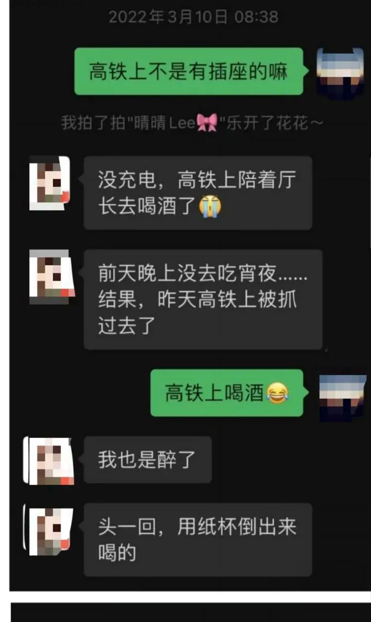 李某在聊天记录中称在高铁上被