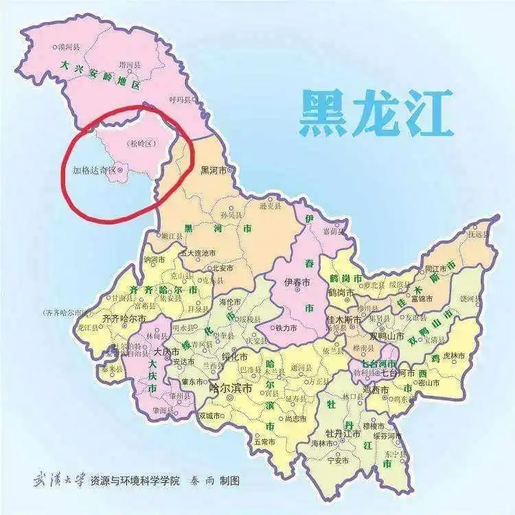 ▲加格达奇实际上不能算是飞地，因为松岭区也归黑龙江管理