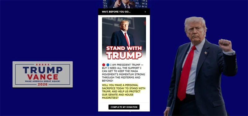 特朗普募款网站页面 网站截图