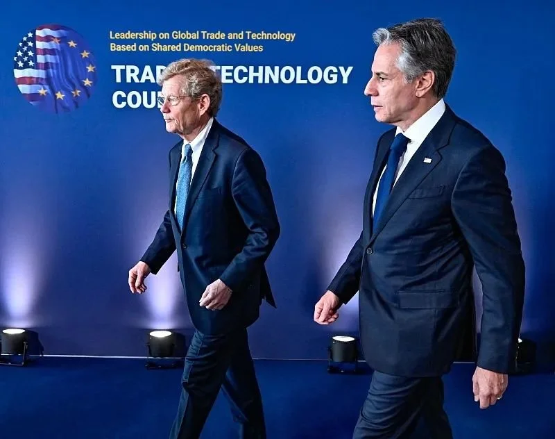 5月31日，“美国一欧盟贸易和技术理事会”部长级会议在瑞典举行。图源：视觉中国