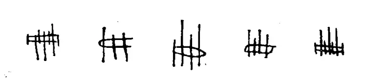 甲骨文中的“册”字，很像编连起来的竹简。来源/李学勤《古文字学初阶》