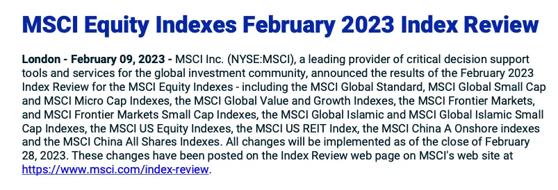 MSCI旗舰指数调整，这些股票被纳入1