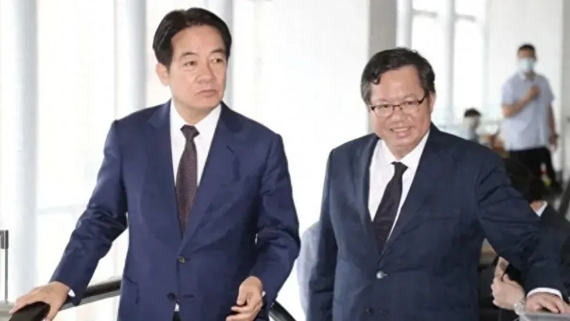 ▲台当局领导人、民进党主席赖清德（左）和郑文灿