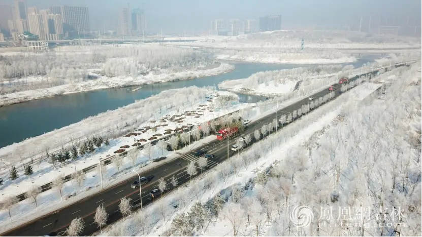 长春伊通河畔大范围雾凇。凤凰网吉林 梁琪佳 摄