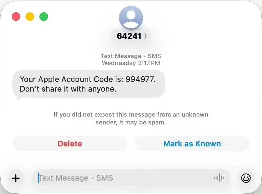 通过短信发送的双因素身份验证码。图源：Eric Moret