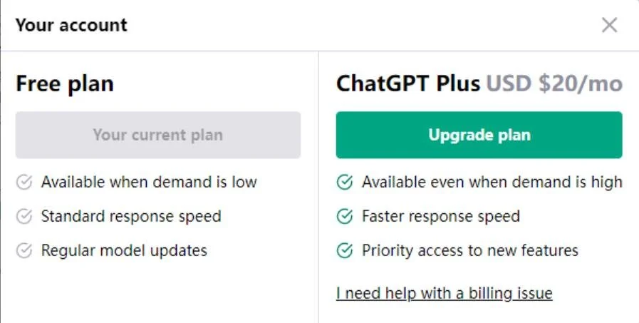 ChatGPT已经恢复Plus订阅服务