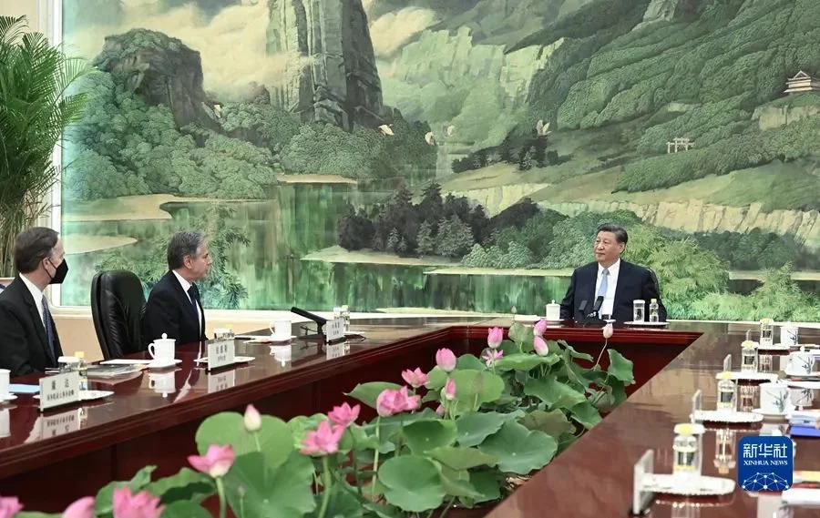 6月19日下午，国家主席习近平在北京会见美国国务卿布林肯。图源：新华社