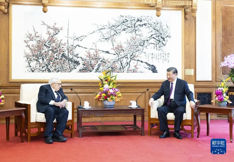 7月20日，国家主席习近平在北京钓鱼台国宾馆会见美国前国务卿基辛格。