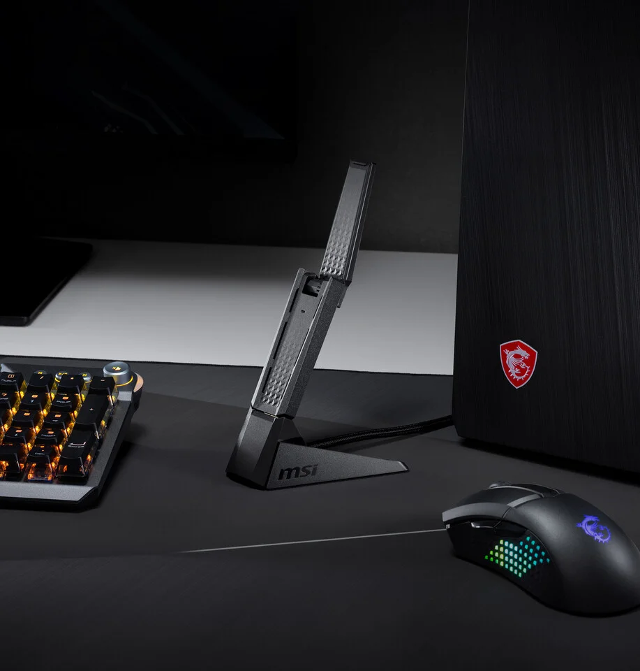 微星推出AXE5400三频Wi-Fi 6E USB适配器：自带底座设计、支持即插即用