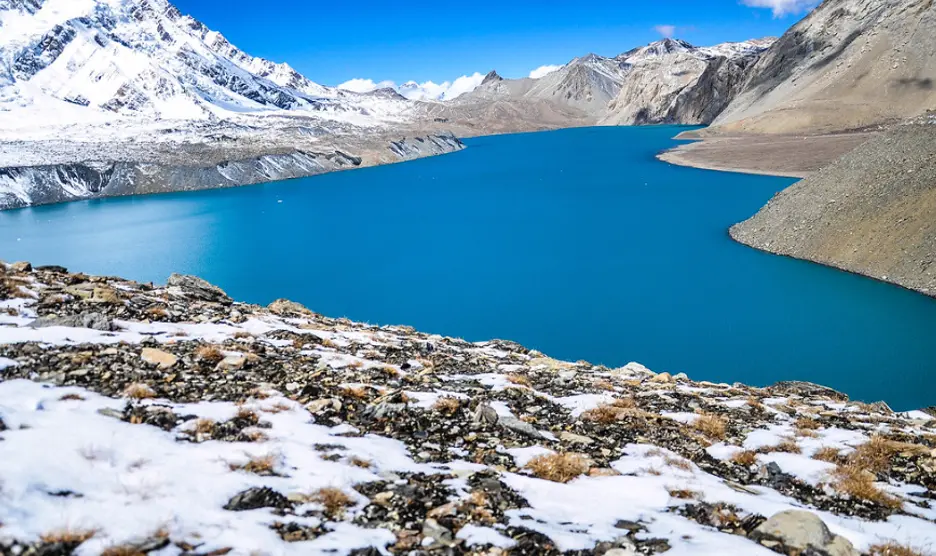 提里错湖(Tilicho Lake)是世界上海拔最高的湖泊之一，位于尼泊尔马南的安纳布尔纳峰山区，海拔 4,919 米。Raksha Roy /ICIMOD 摄