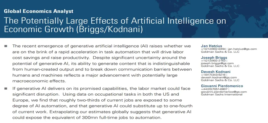 高盛最新研报：人工智能对经济增长的潜在影响 图片来源：Goldman Sachs