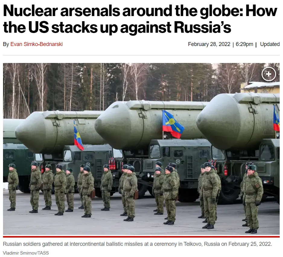纽约时报2022年2月28日的报道中曾引用该图表示，俄罗斯总统普京下令将其核武器进入高度戒备状态的举动“令人侧目”