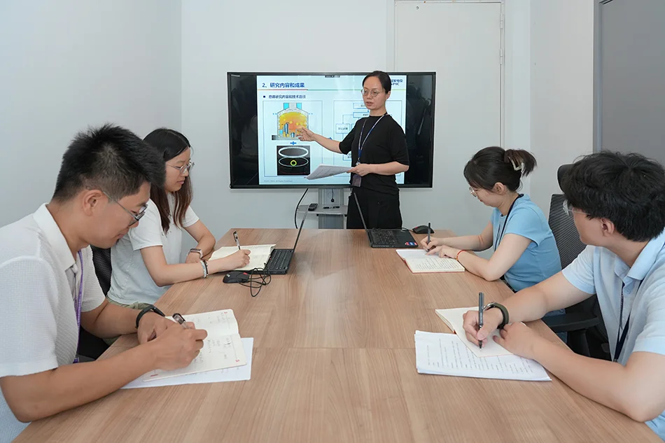 张迪与团队成员讨论技术问题